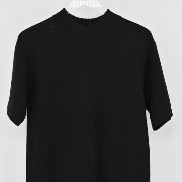 VTG 90s BILL BLASS Knit Merino Wool Dress Black Sweater Scalloped Womens Size M - Picture 3 of 10